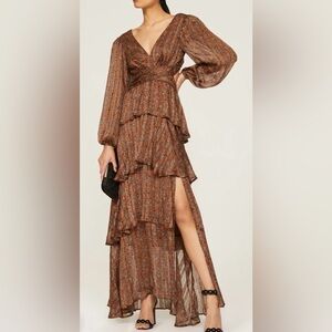 ASTR the Label Anora Gown Elegant Brown Floral Maxi Dress